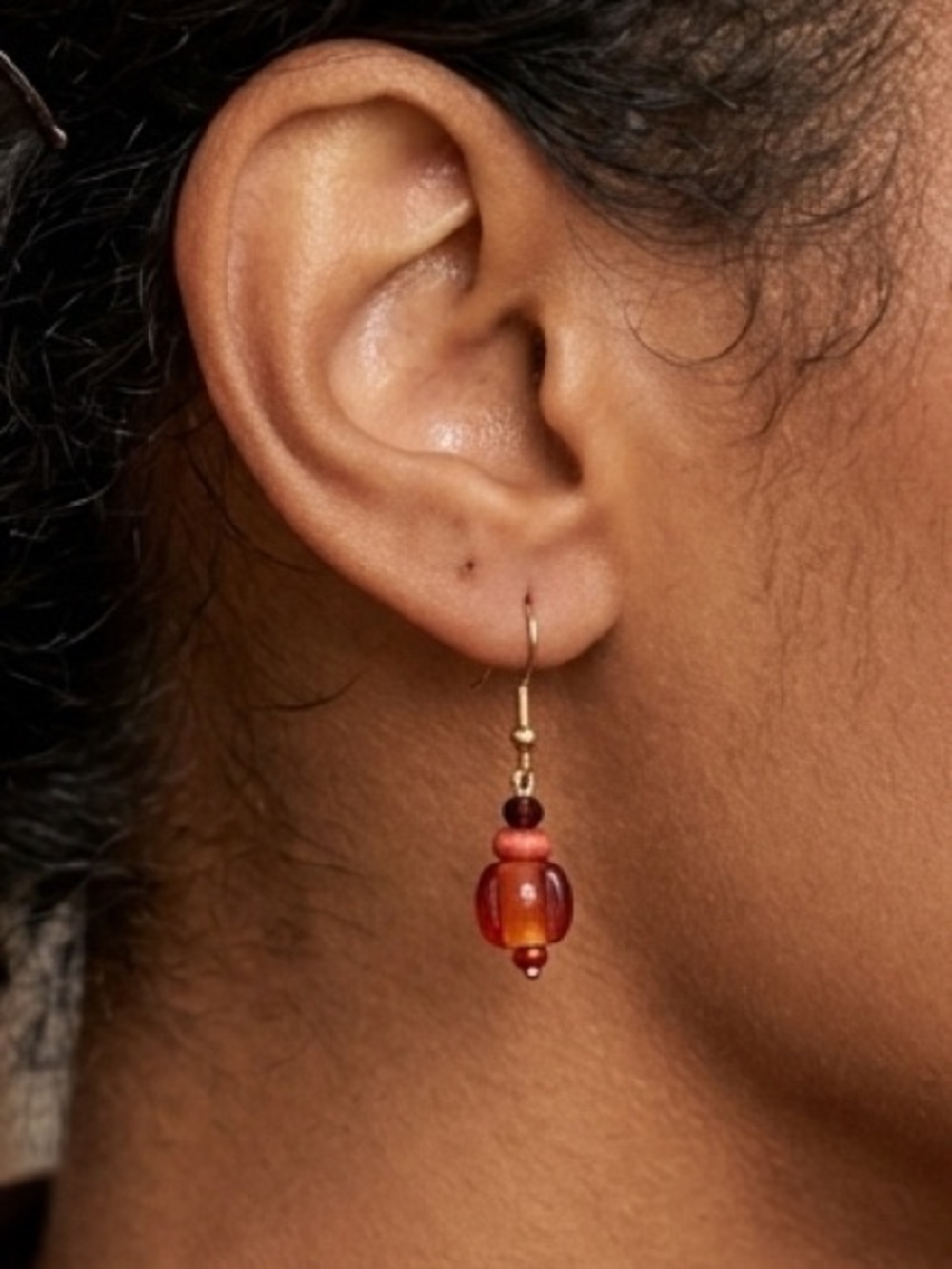 Ruby And Garnet Handcrafted Glass Lampwork Bead Earrings With Purple Bead